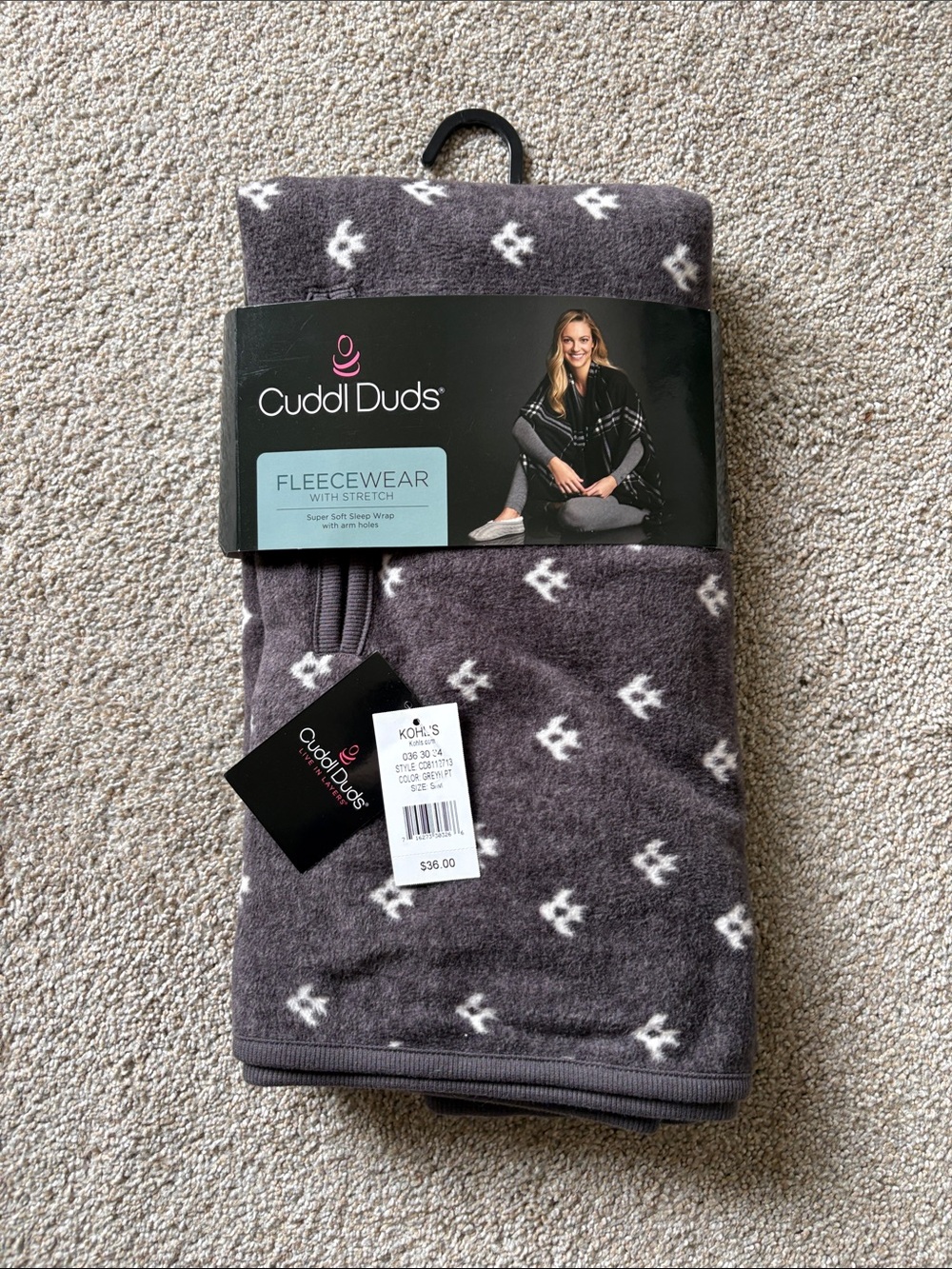 Cuddl Duds Gray Fleecewear Sleep Wrap with Arm Holes - Soft Plush Layer